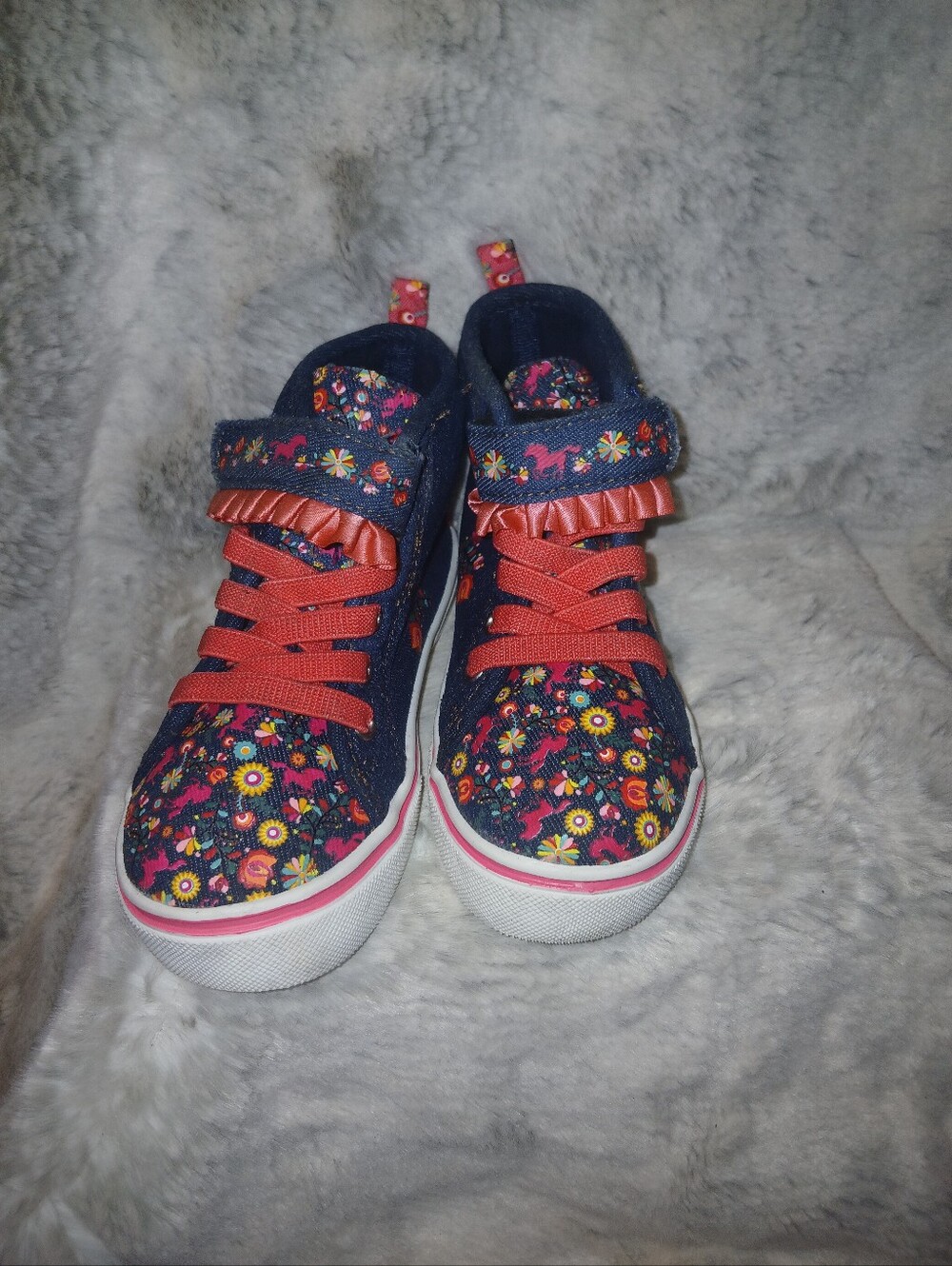 Spirit Navy Floral High-Top Sneakers with Coral Accents